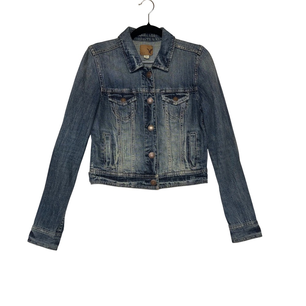 American Eagle Outfitters Womens Blue Denim Trucker Jacket Medium Wash Small